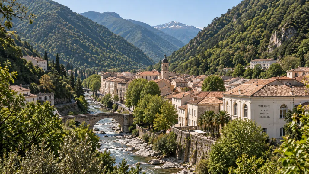 Le village d'Amélie-les-Bains dans la vallée du Tech, contreforts des Pyrénées